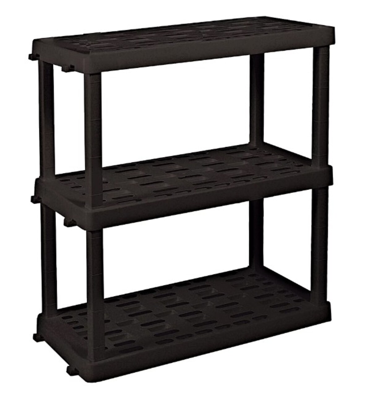 Large 3-Tier Shelving Unit, W36 x D18 x H38" Interlocking Multipurpose Garage Plastic Shelf Organizer, Black